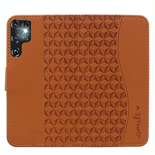 For Samsung Galaxy S22 Ultra 5G Business Diamond Buckle Leatherette Phone Case with Lanyard(Brown)