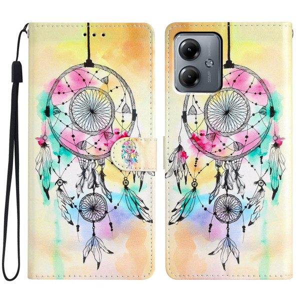 For Motorola Moto G14 Colored Drawing Leatherette Phone Case(Dream Catcher)