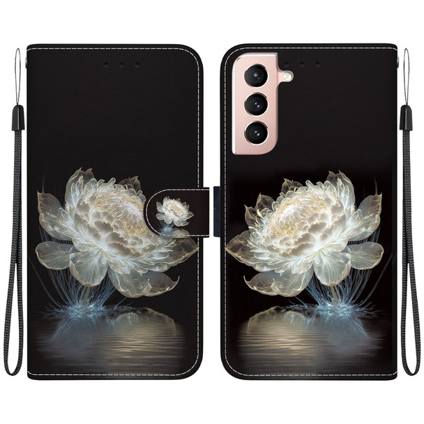 For Samsung Galaxy S21 FE 5G Crystal Texture Colored Drawing Leatherette Phone Case(Crystal Peony)