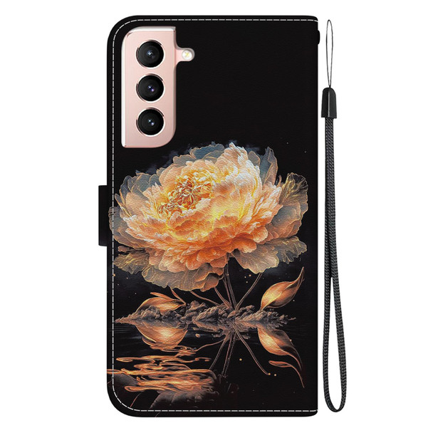 For Samsung Galaxy S22+ 5G Crystal Texture Colored Drawing Leatherette Phone Case(Gold Peony)