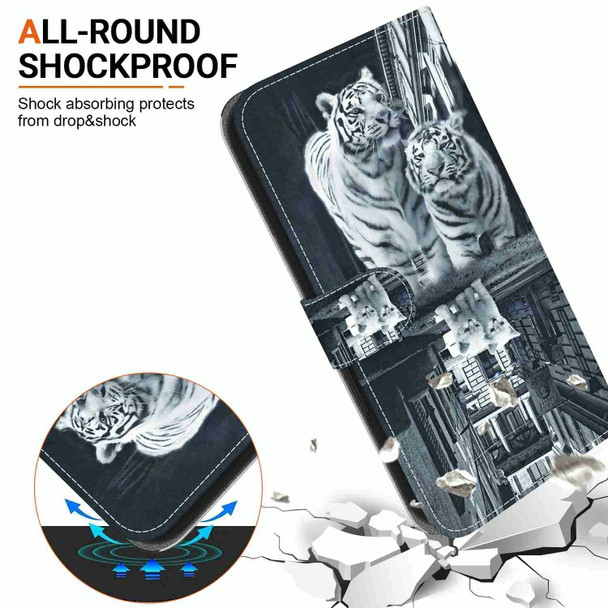 For Xiaomi Redmi 10 5G / Note 11E Crystal Texture Colored Drawing Leather Phone Case(Cat Tiger Reflection)
