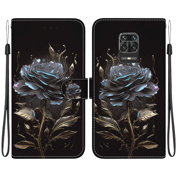 For Xiaomi Redmi Note 9 Pro / 9S Crystal Texture Colored Drawing Leather Phone Case(Black Rose)