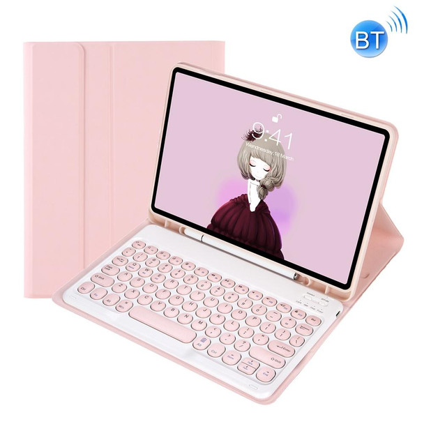 YT11B Detachable Candy Color Skin Feel Texture Round Keycap Bluetooth Keyboard Leather Case - iPad Pro 11 inch 2020 & 2018(Pink)