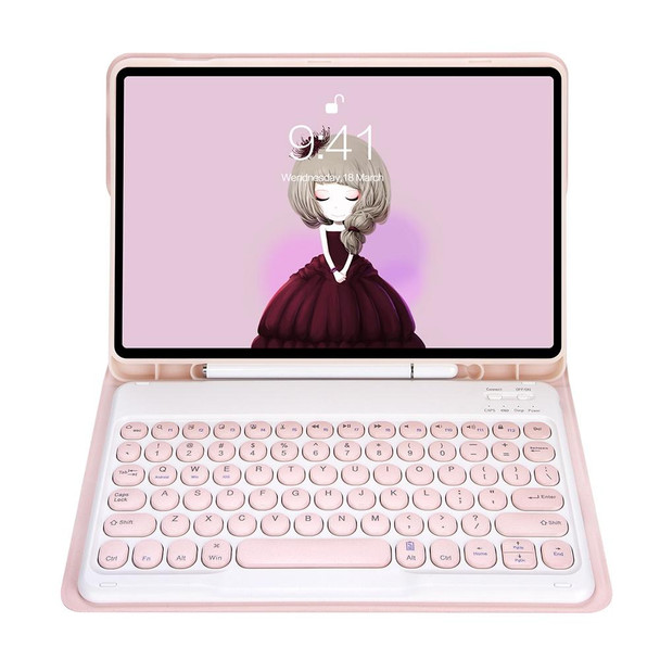 YT11B Detachable Candy Color Skin Feel Texture Round Keycap Bluetooth Keyboard Leather Case - iPad Pro 11 inch 2020 & 2018(Pink)