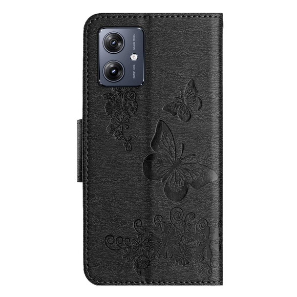 For Motorola Moto G54 Butterfly Embossed Flip Leatherette Phone Case(Black)