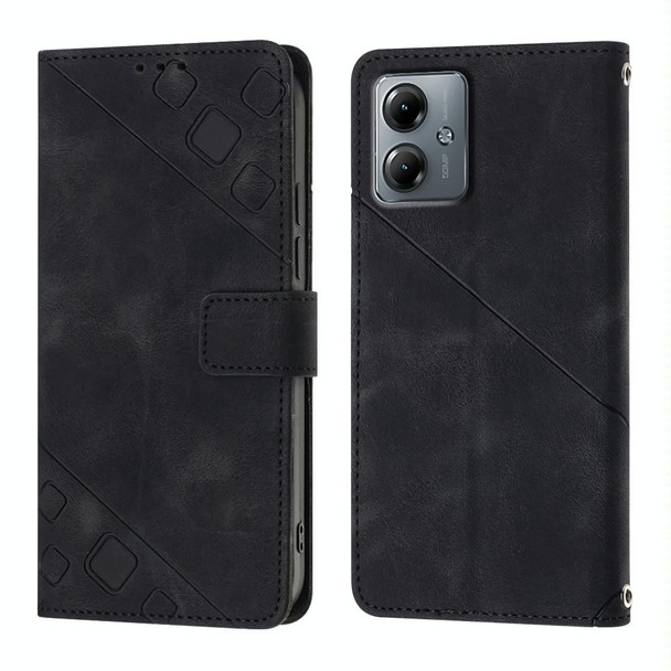 For Motorola Moto G14 Skin-feel Embossed Leatherette Phone Case(Black)