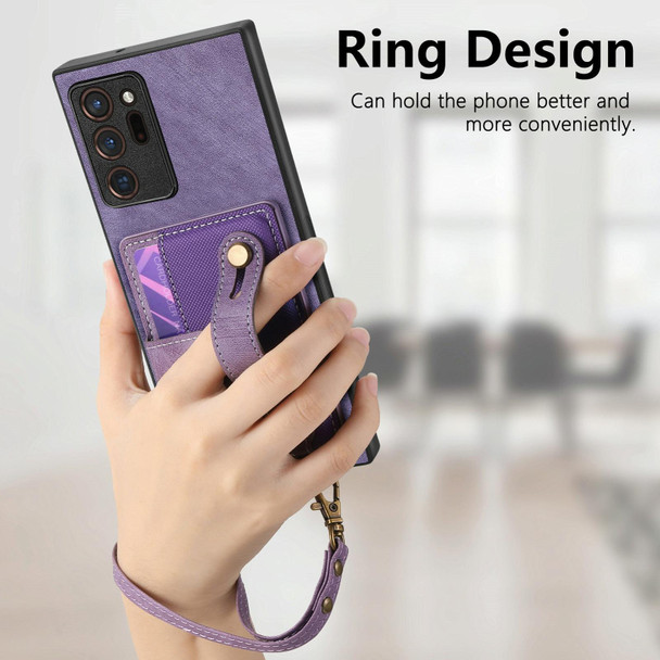 For Samsung Galaxy Note20 Ultra Retro Cross Wristband Wallet Leatherette Back Phone Case(Purple)