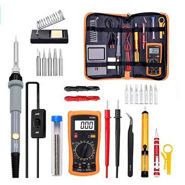 16-in-1 US Plug 60W Adjustable Temperature Soldering Iron Set with VC830L Digital Multimeter