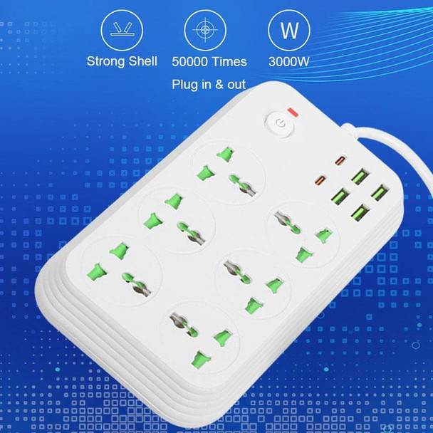 T24 2m 3000W 6 Plugs + PD + 4-USB Ports Multifunctional Flame-Retardant Socket With Switch(UK Plug)