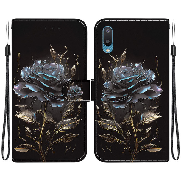 For Samsung Galaxy A02 / M02 Indian Crystal Texture Colored Drawing Leatherette Phone Case(Black Rose)