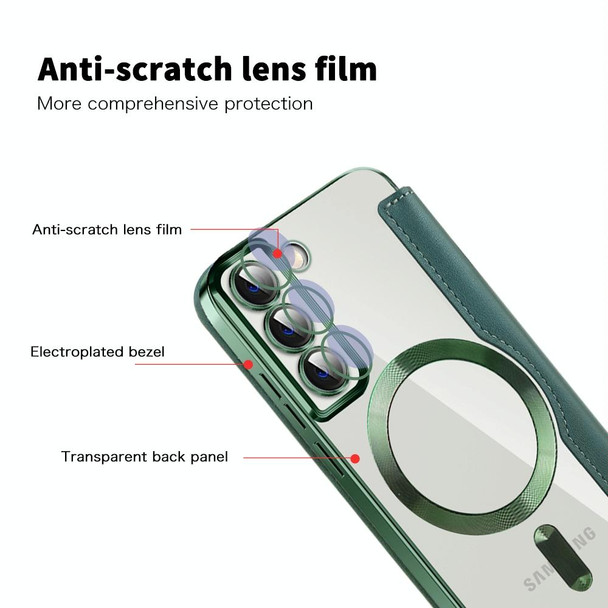 For Samsung Galaxy S22+ 5G MagSafe Magnetic RFID Anti-theft Leatherette Phone Case(Green)