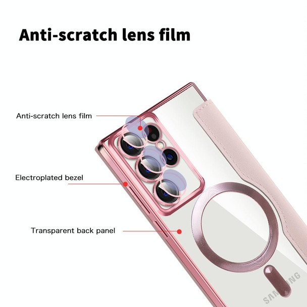 For Samsung Galaxy S22 Ultra 5G MagSafe Magnetic RFID Anti-theft Leatherette Phone Case(Pink)