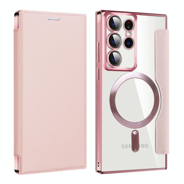 For Samsung Galaxy S22 Ultra 5G MagSafe Magnetic RFID Anti-theft Leatherette Phone Case(Pink)