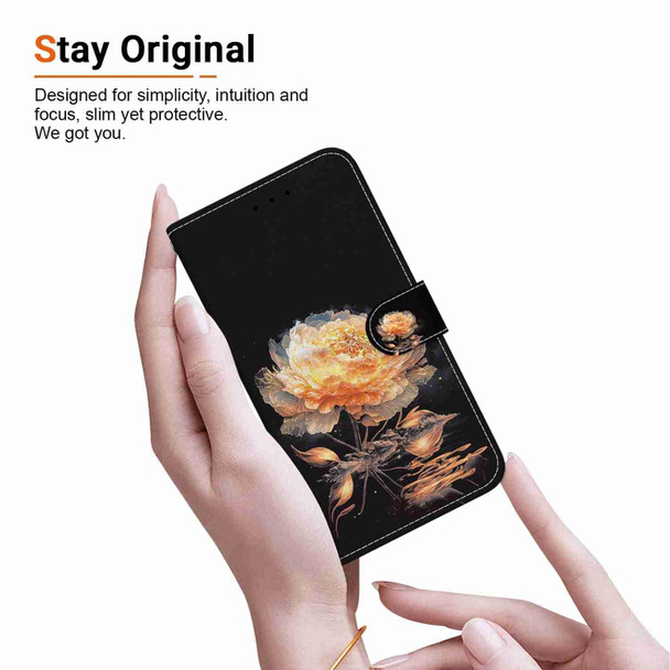 For Xiaomi Redmi Note 12 4G Global Crystal Texture Colored Drawing Leather Phone Case(Gold Peony)