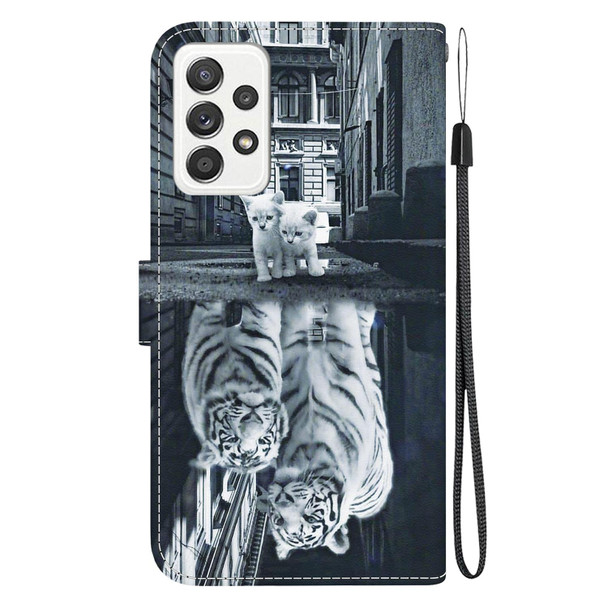 For Samsung Galaxy A52 5G / 4G Crystal Texture Colored Drawing Leatherette Phone Case(Cat Tiger Reflection)