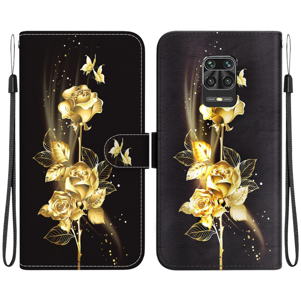 For Xiaomi Redmi Note 9 Pro / 9S Crystal Texture Colored Drawing Leather Phone Case(Gold Butterfly Rose)