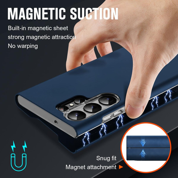 For Samsung Galaxy S22 Ultra 5G Magnetic Napa Texture Leatherette Phone Case with Holder(Blue)