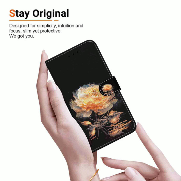 For Samsung Galaxy A53 5G Crystal Texture Colored Drawing Leatherette Phone Case(Gold Peony)