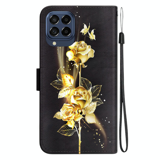 For Samsung Galaxy M53 5G Crystal Texture Colored Drawing Leatherette Phone Case(Gold Butterfly Rose)