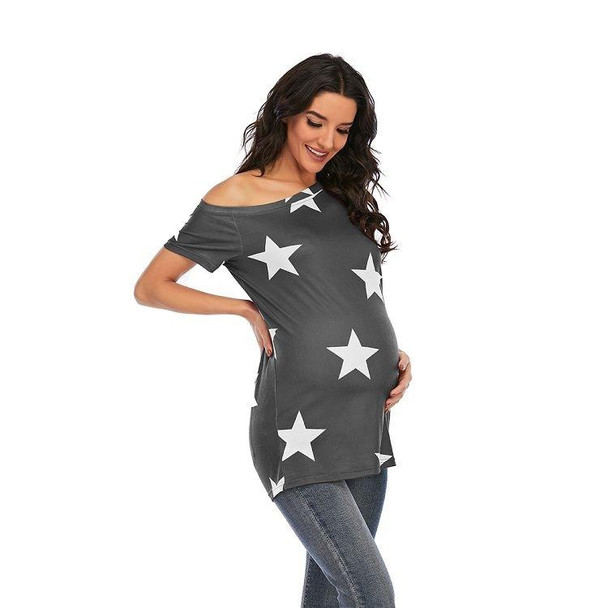 Printed Short-sleeved T-shirt Plus Size Maternity Wear (Color:Gray Size:M)