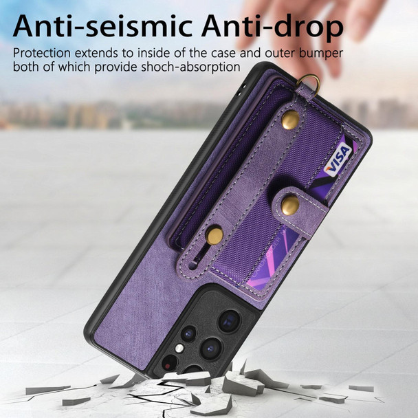 For Samsung Galaxy S21 Ultra 5G Retro Cross Wristband Wallet Leatherette Back Phone Case(Purple)