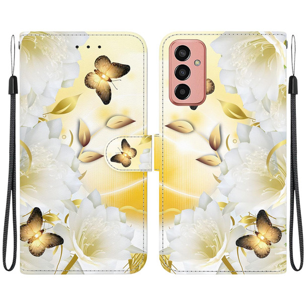 For Samsung Galaxy M13 4G Crystal Texture Colored Drawing Leatherette Phone Case(Gold Butterfly Epiphyllum)