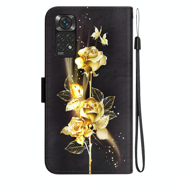 For Xiaomi Redmi Note 11 Global Crystal Texture Colored Drawing Leather Phone Case(Gold Butterfly Rose)