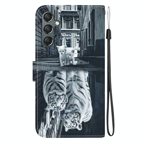 For Samsung Galaxy A24 4G Crystal Texture Colored Drawing Leatherette Phone Case(Cat Tiger Reflection)