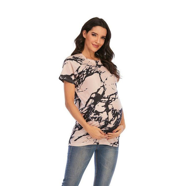 Maternity Wear With Printed Round Neck Short Sleeve T-shirt (Color:Khaki Size:XL)