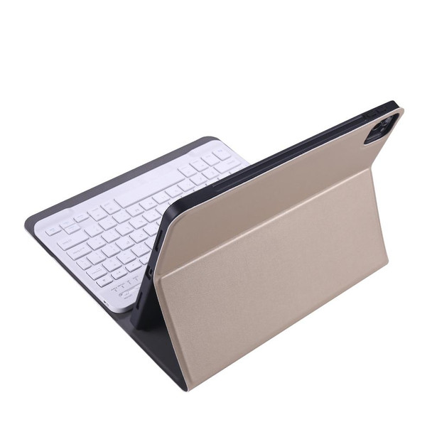 A11B Bluetooth 3.0 Ultra-thin ABS Detachable Bluetooth Keyboard Leatherette Tablet Case with Holder & Pen Slot for iPad Pro 11 inch 2021 (Gold)