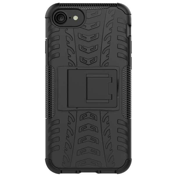 iPhone SE 2022 / SE 2020 Tire Texture Shockproof TPU+PC Protective Case with Holder(Black)