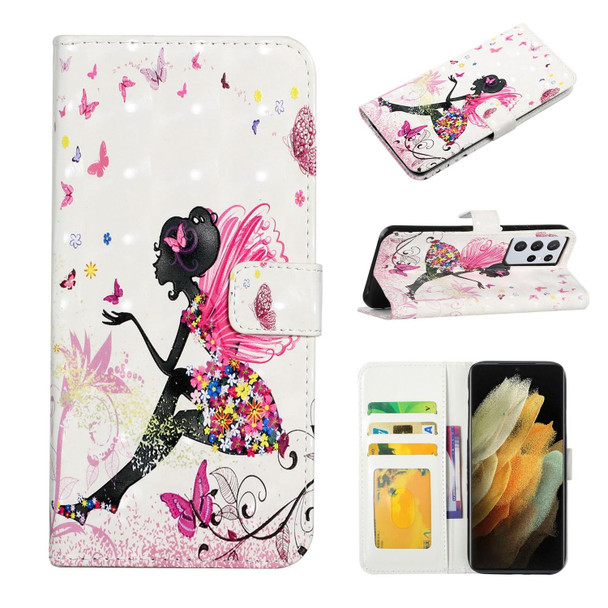 For Samsung Galaxy S21 Ultra 5G Oil Embossed 3D Drawing Leatherette Phone Case(Flower Fairy)