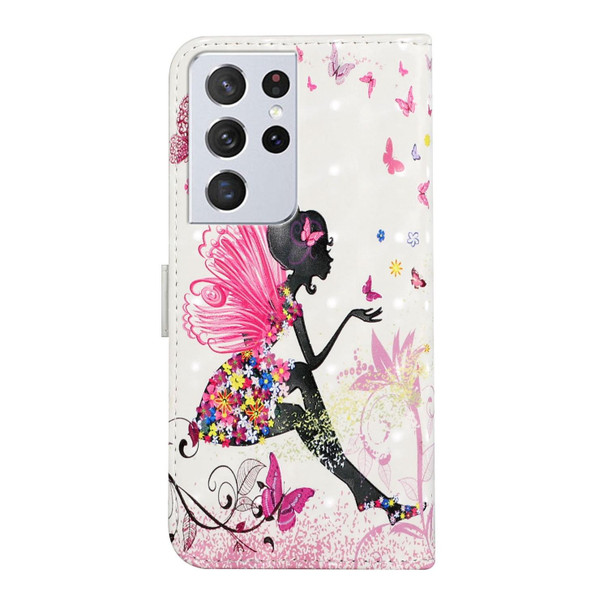 For Samsung Galaxy S21 Ultra 5G Oil Embossed 3D Drawing Leatherette Phone Case(Flower Fairy)