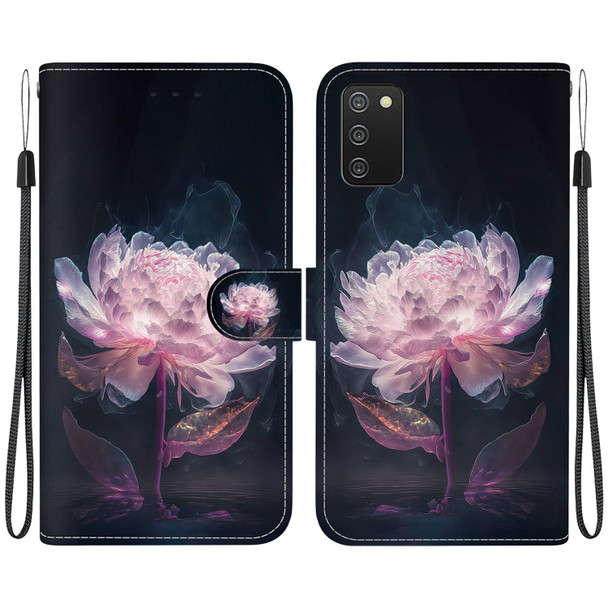 For Samsung Galaxy A03s EU Version Crystal Texture Colored Drawing Leatherette Phone Case(Purple Peony)