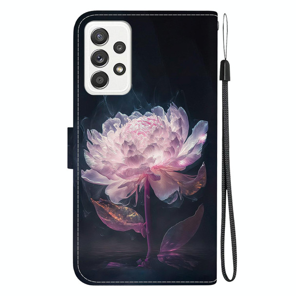 For Samsung Galaxy A52 5G / 4G Crystal Texture Colored Drawing Leatherette Phone Case(Purple Peony)