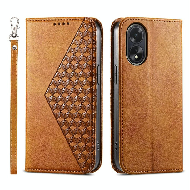 For OPPO A38 4G Cubic Grid Calf Texture Magnetic Leatherette Phone Case(Yellow)