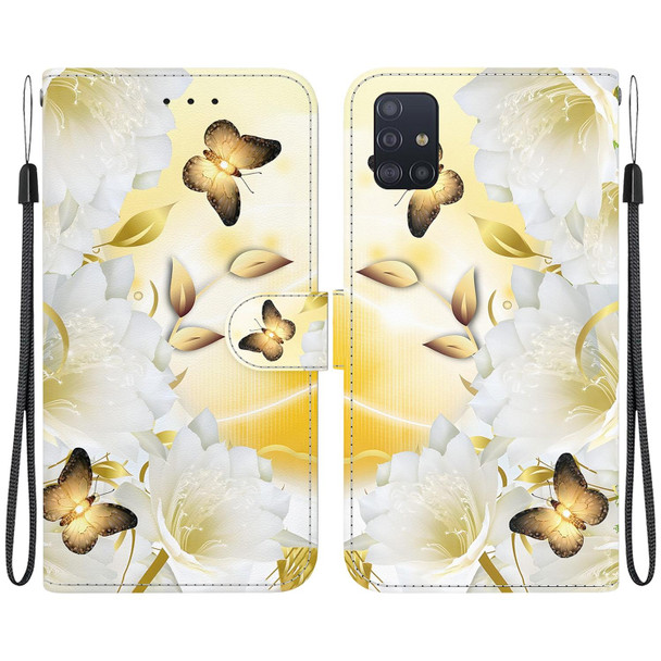 For Samsung Galaxy A71 5G Crystal Texture Colored Drawing Leatherette Phone Case(Gold Butterfly Epiphyllum)