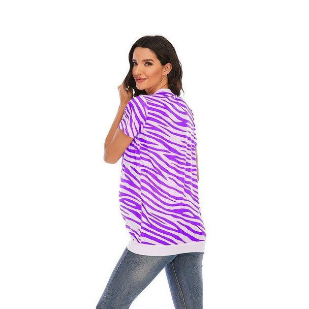 Maternity Printed Round Neck T-Shirt Short Sleeve Top (Color:Purple Size:M)