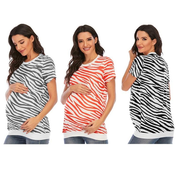 Maternity Printed Round Neck T-Shirt Short Sleeve Top (Color:Purple Size:XL)