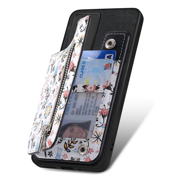 For vivo V25 Retro Painted Zipper Wallet Back Phone Case(Black)