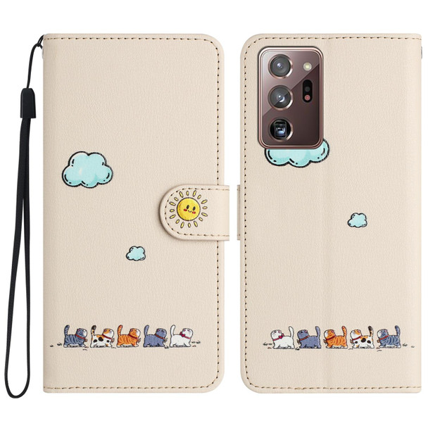 For Samsung Galaxy Note20 Ultra Cartoon Cats Leatherette Phone Case(Beige White)