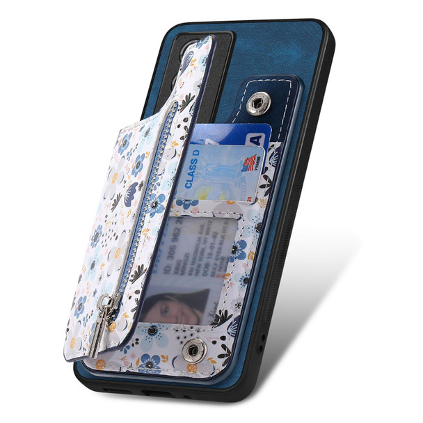 For vivo Y35 Retro Painted Zipper Wallet Back Phone Case(Blue)
