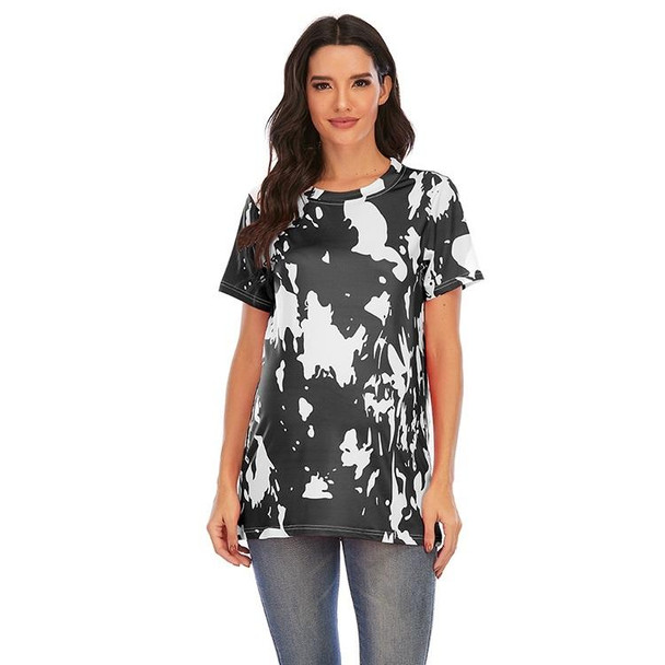 Maternity Printed Round Neck Short Sleeve T-Shirt (Color:Black Size:L)