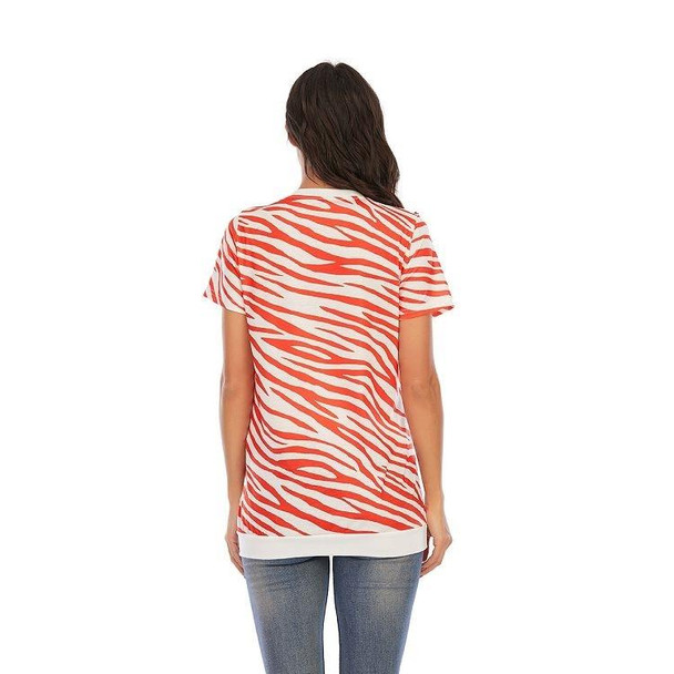 Maternity Printed Round Neck T-Shirt Short Sleeve Top (Color:Red Size:L)