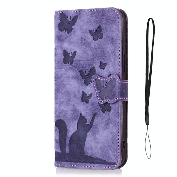 For iPhone SE 2022 / 2020 / 8 / 7 Butterfly Cat Embossing Flip Leatherette Phone Case(Purple)