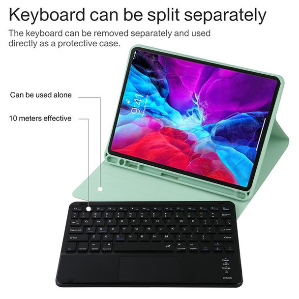 TG11BC Detachable Bluetooth Black Keyboard Microfiber Leather Tablet Case for iPad Pro 11 inch (2020), with Touchpad & Pen Slot & Holder (Green)