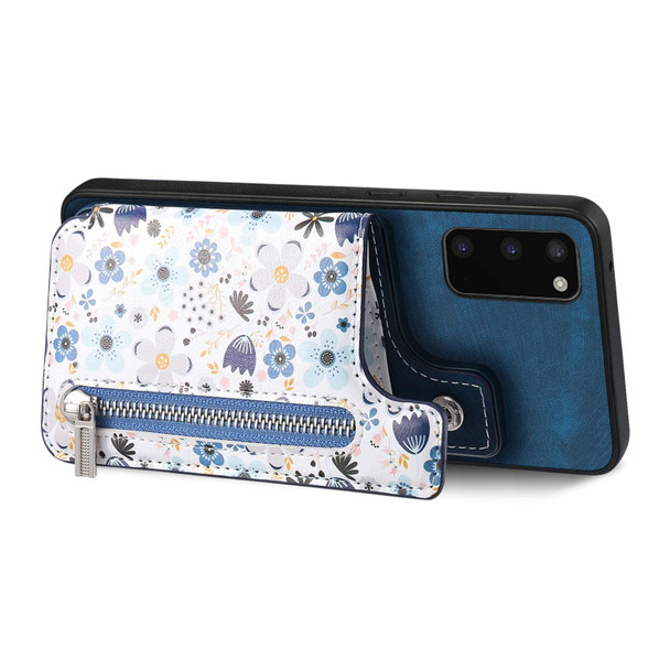 For Samsung Galaxy S20 FE Retro Painted Zipper Wallet Back Phone Case(Blue)