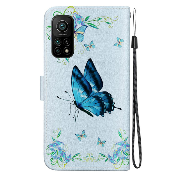 For Xiaomi Mi 10T Pro 5G / 10T Pro Crystal Texture Colored Drawing Leather Phone Case(Blue Pansies)