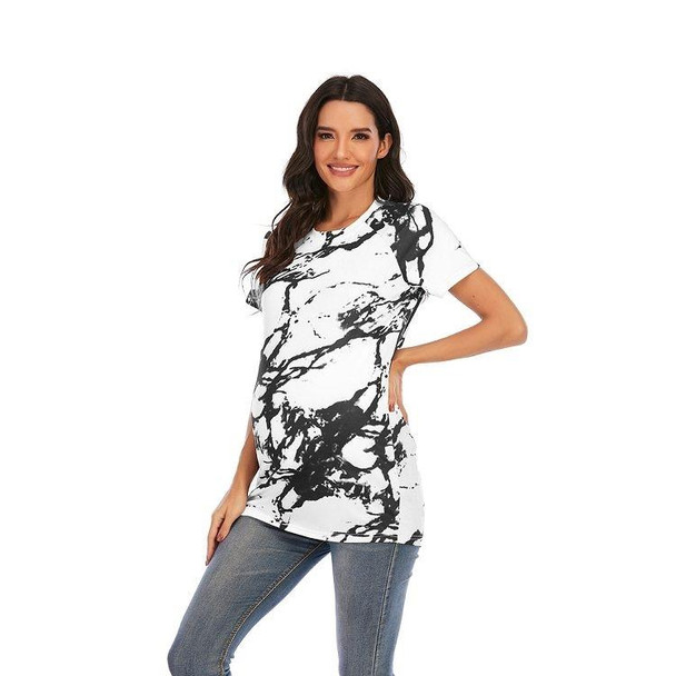 Maternity Wear With Printed Round Neck Short Sleeve T-shirt (Color:White Size:M)