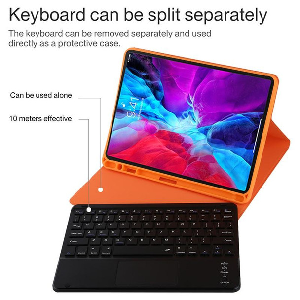 TG11BC Detachable Bluetooth Black Keyboard Microfiber Leather Tablet Case for iPad Pro 11 inch (2020), with Touchpad & Pen Slot & Holder (Orange)